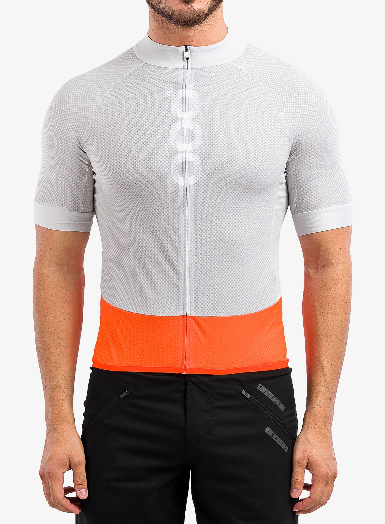 Велофутболка POC Essential Road Logo Jersey - granite grey/zink orange
