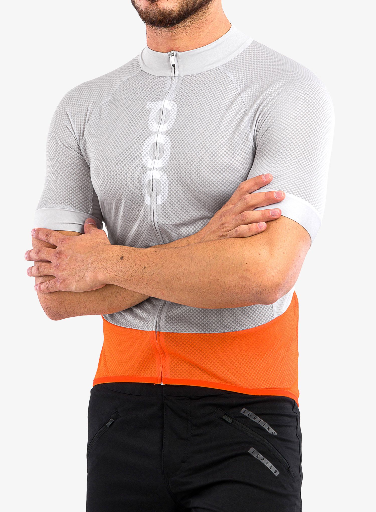 Велофутболка POC Essential Road Logo Jersey - granite grey/zink orange