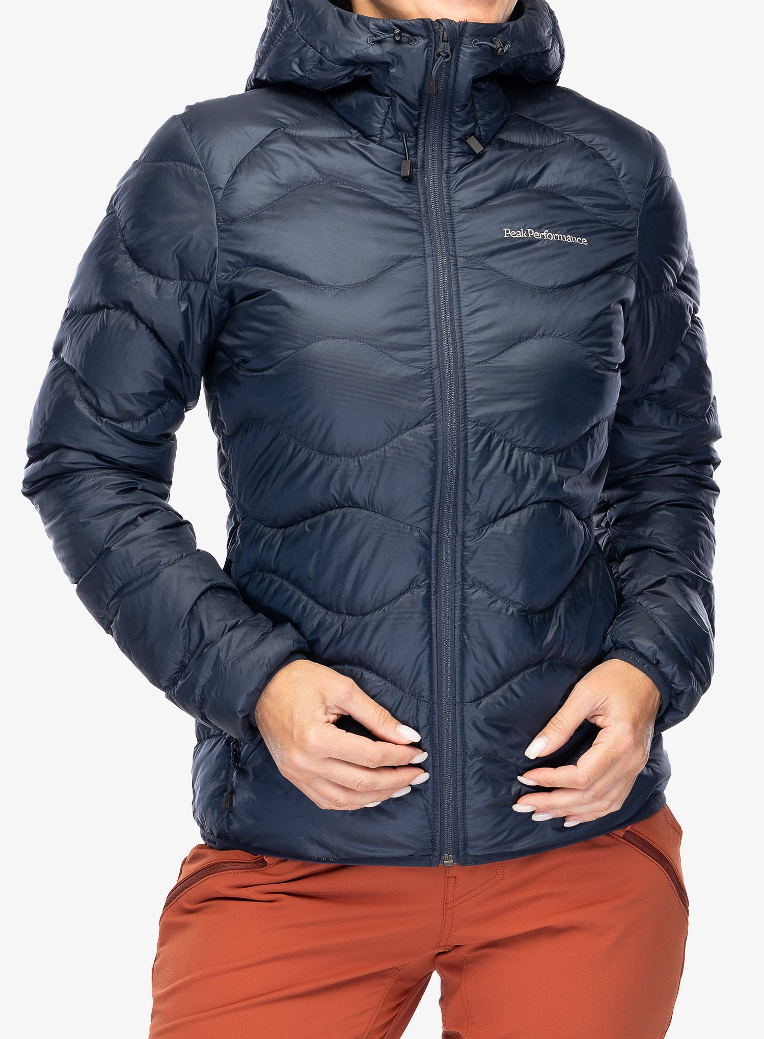Пуховик жіноча Peak Performance Helium Down Hood Jacket - blue shadow/shadow