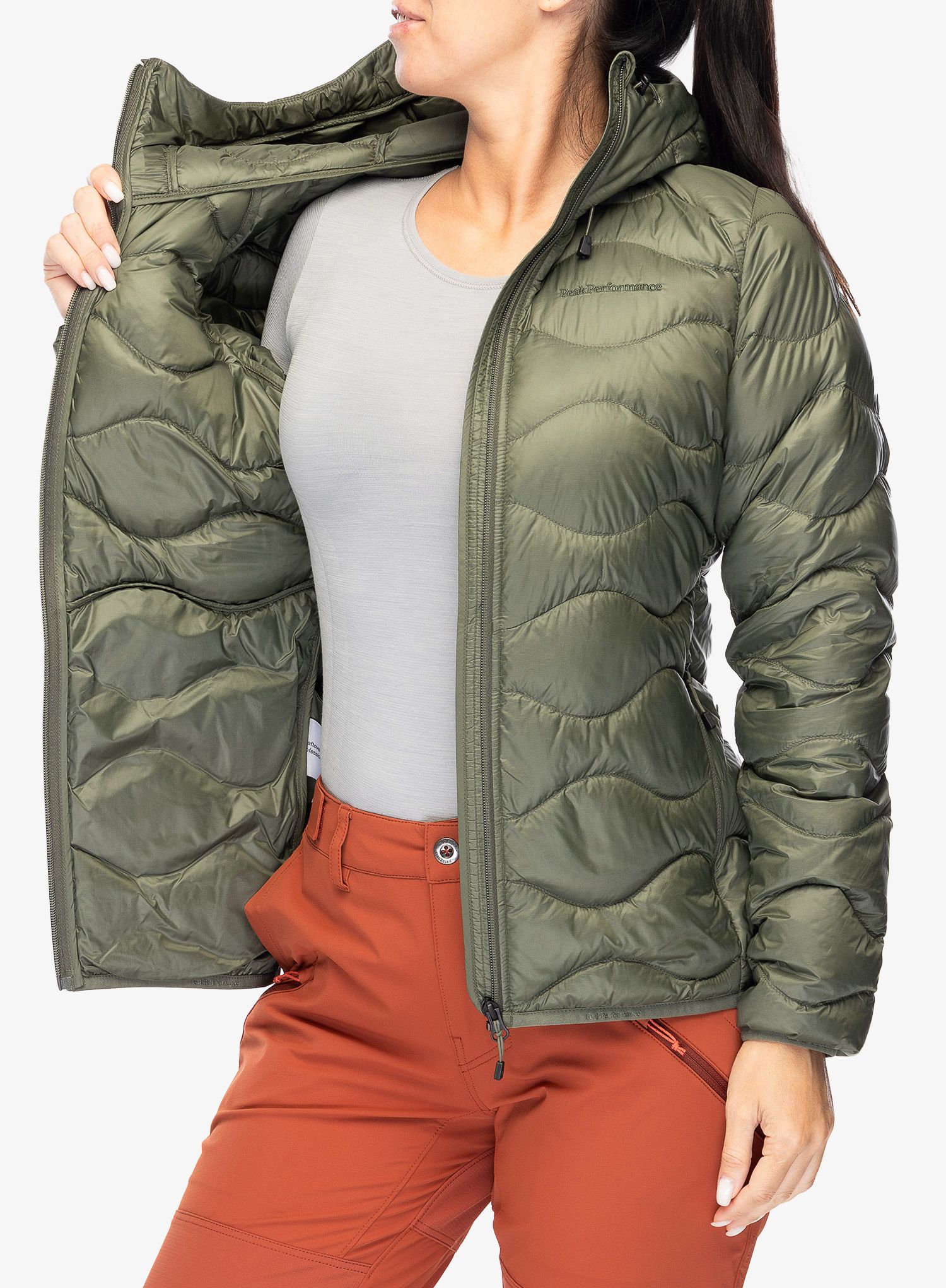 Пуховик жіноча Peak Performance Helium Down Hood Jacket - pine needle