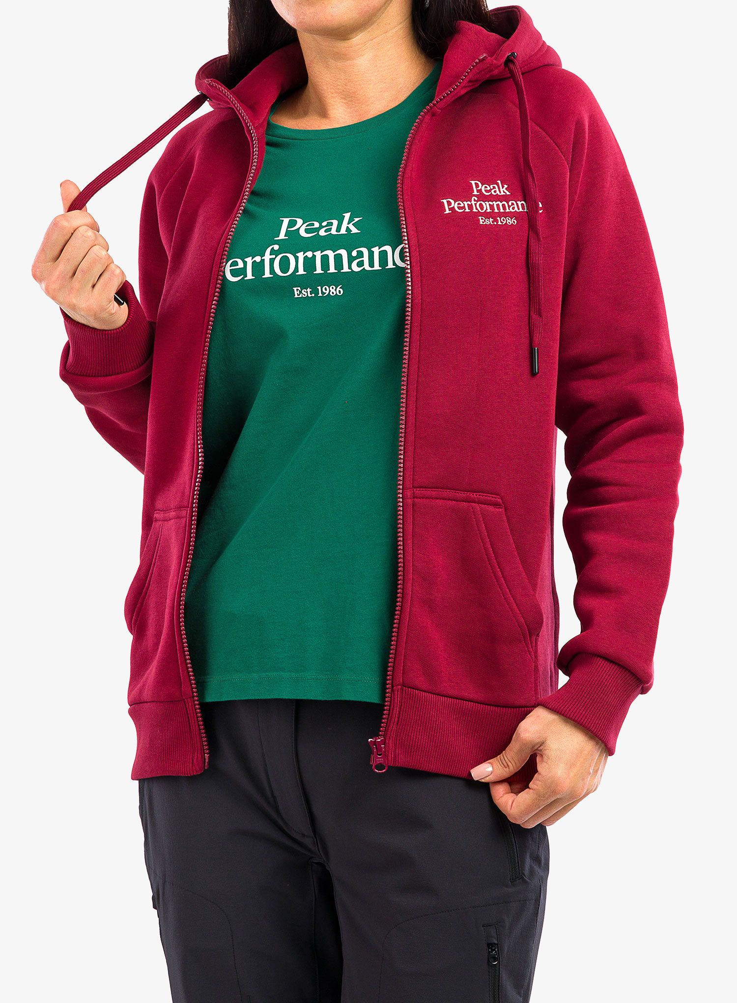 Кофта на замку жіноча Peak Performance Original Zip Hood - rogue red