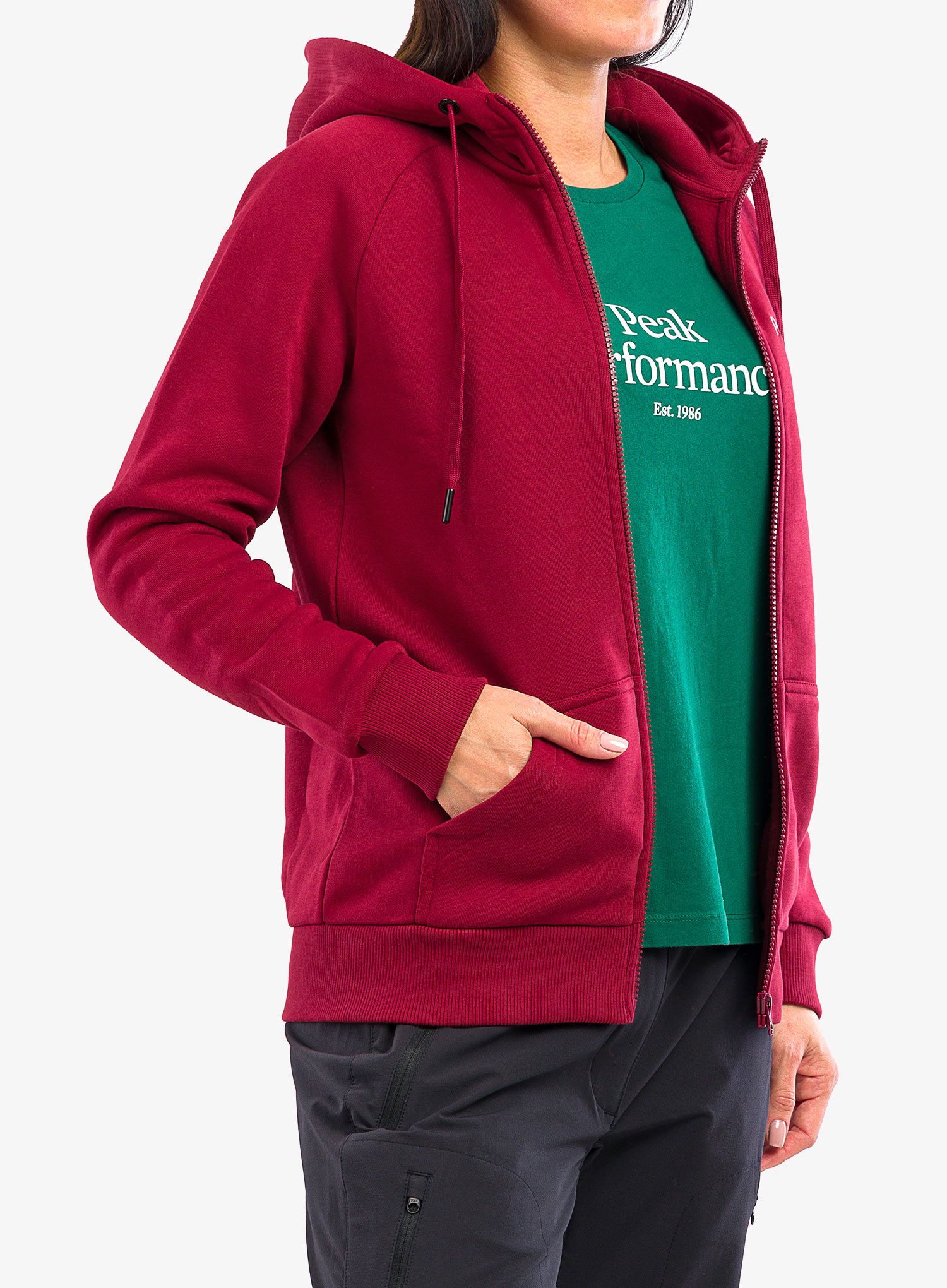 Кофта на замку жіноча Peak Performance Original Zip Hood - rogue red