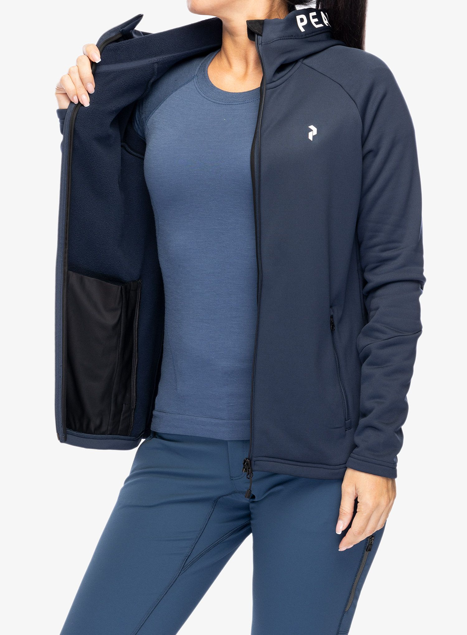 Кофта флісова жіноча Peak Performance Rider Zip Hood - blue shadow/shadow