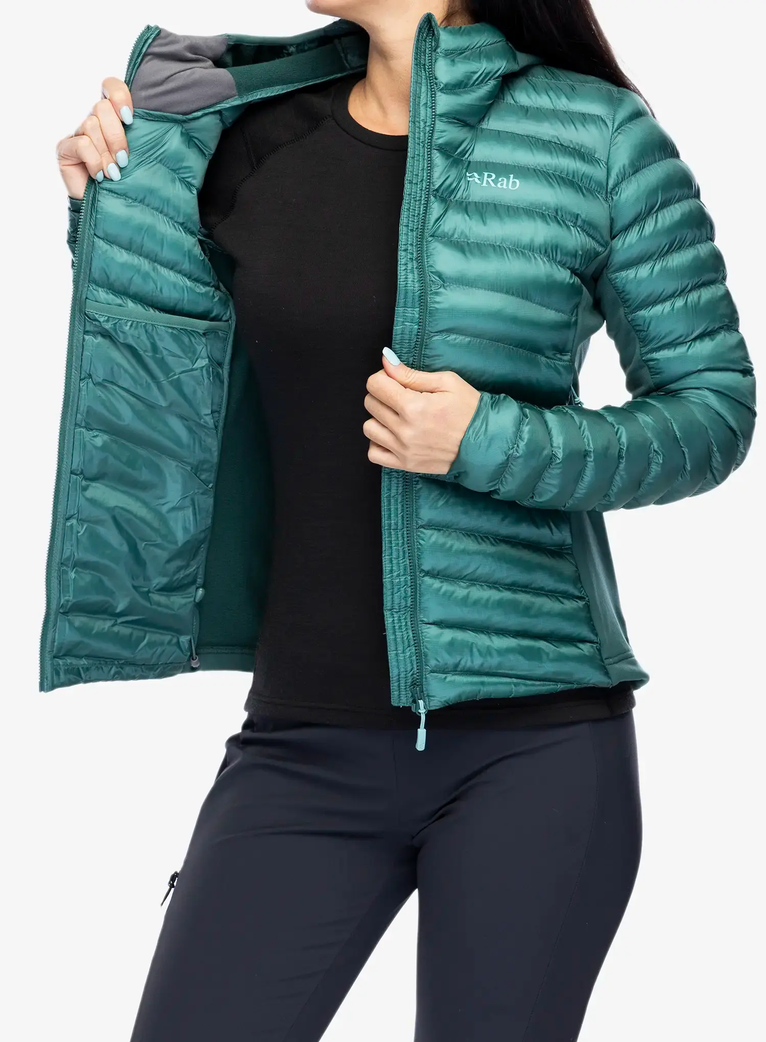 Куртка утеплена жіноча Rab Cirrus Flex Hoody - eucalyptus/green slate