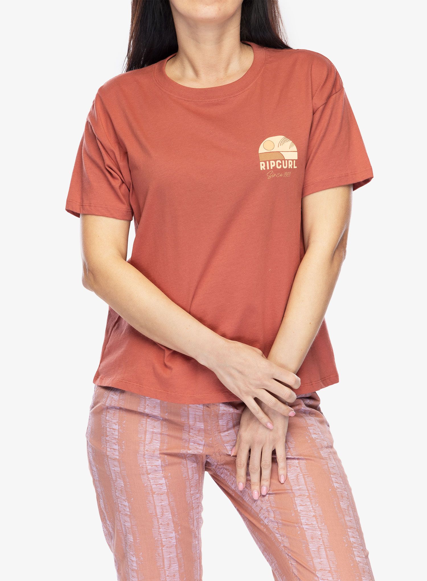 Футболка з принтом жіноча Rip Curl Line Up Relaxed Tee - maroon