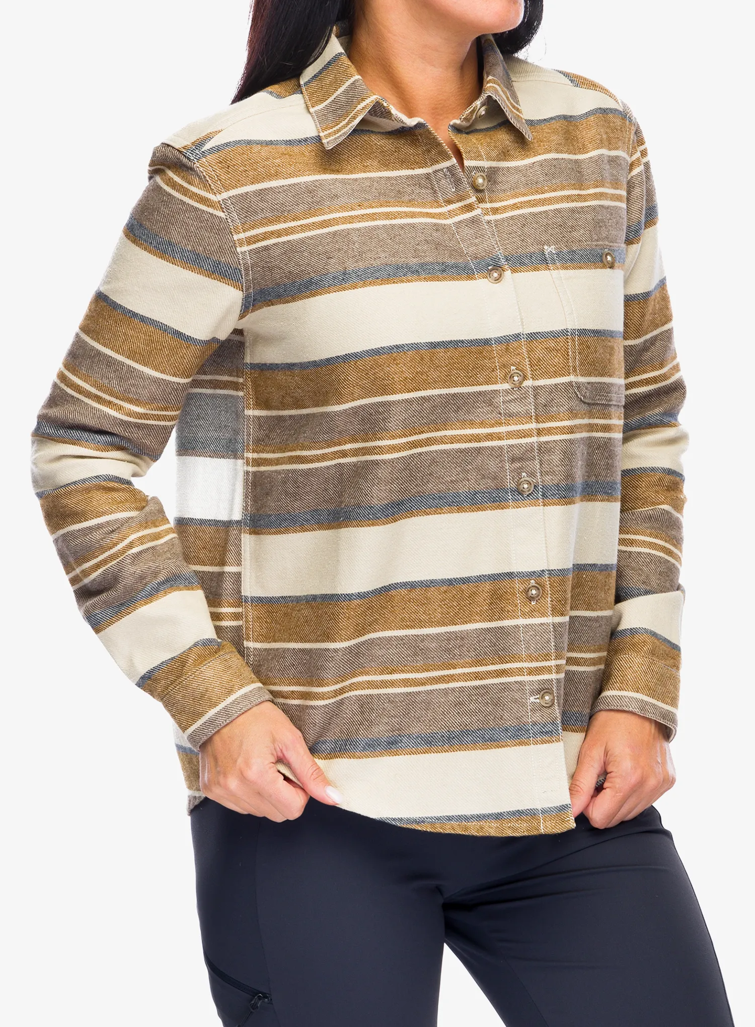 Сорочка жіноча Royal Robbins Clouds Rest Hemp LS - bistre pacific crest stripe