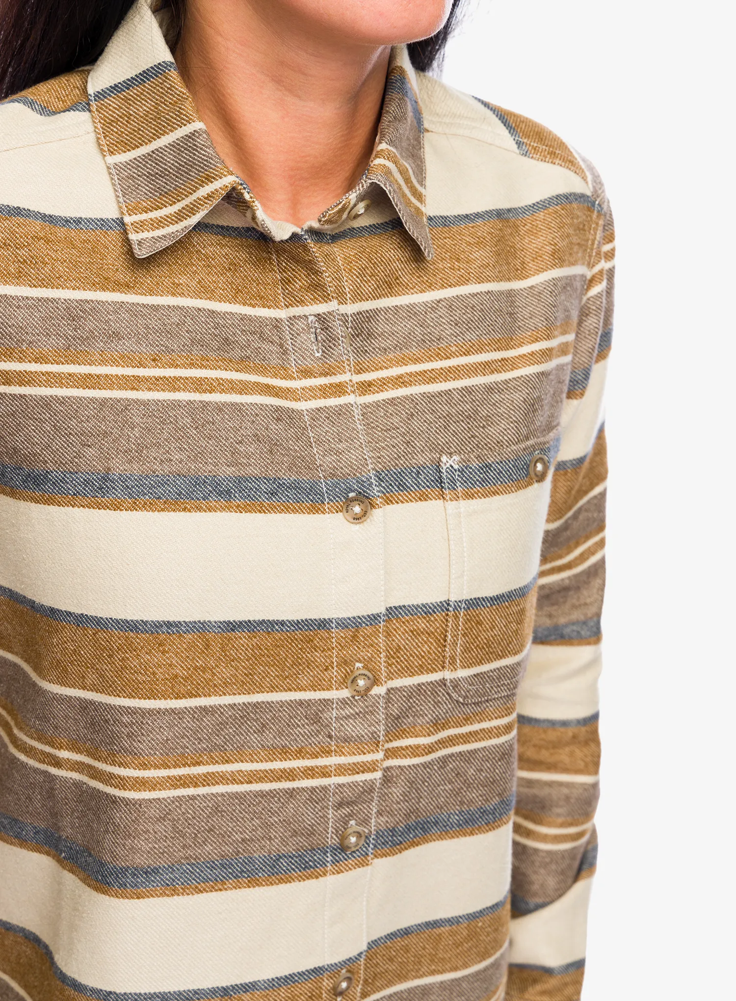 Сорочка жіноча Royal Robbins Clouds Rest Hemp LS - bistre pacific crest stripe
