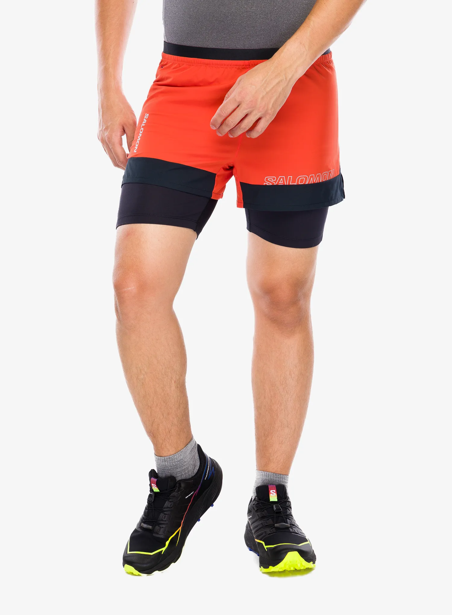 Шорти для бігу Salomon Cross 2in1 Shorts - tomato/deep black