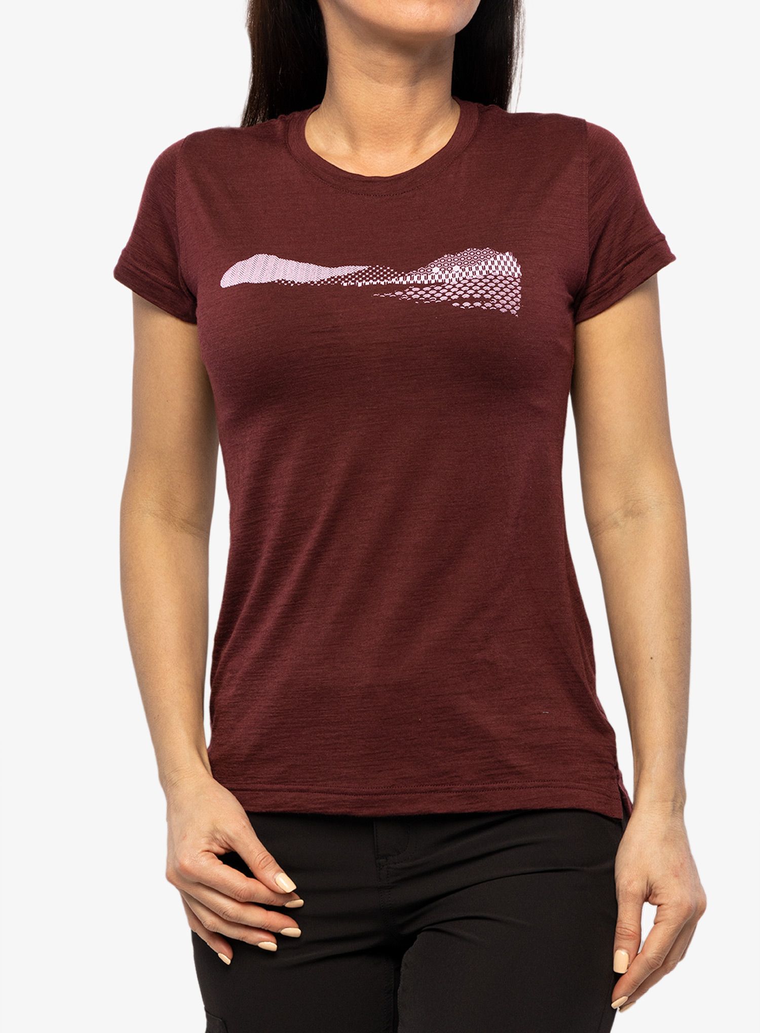 Футболка з принтом жіноча Sensor Merino Air PT Tee SS Hills - port red