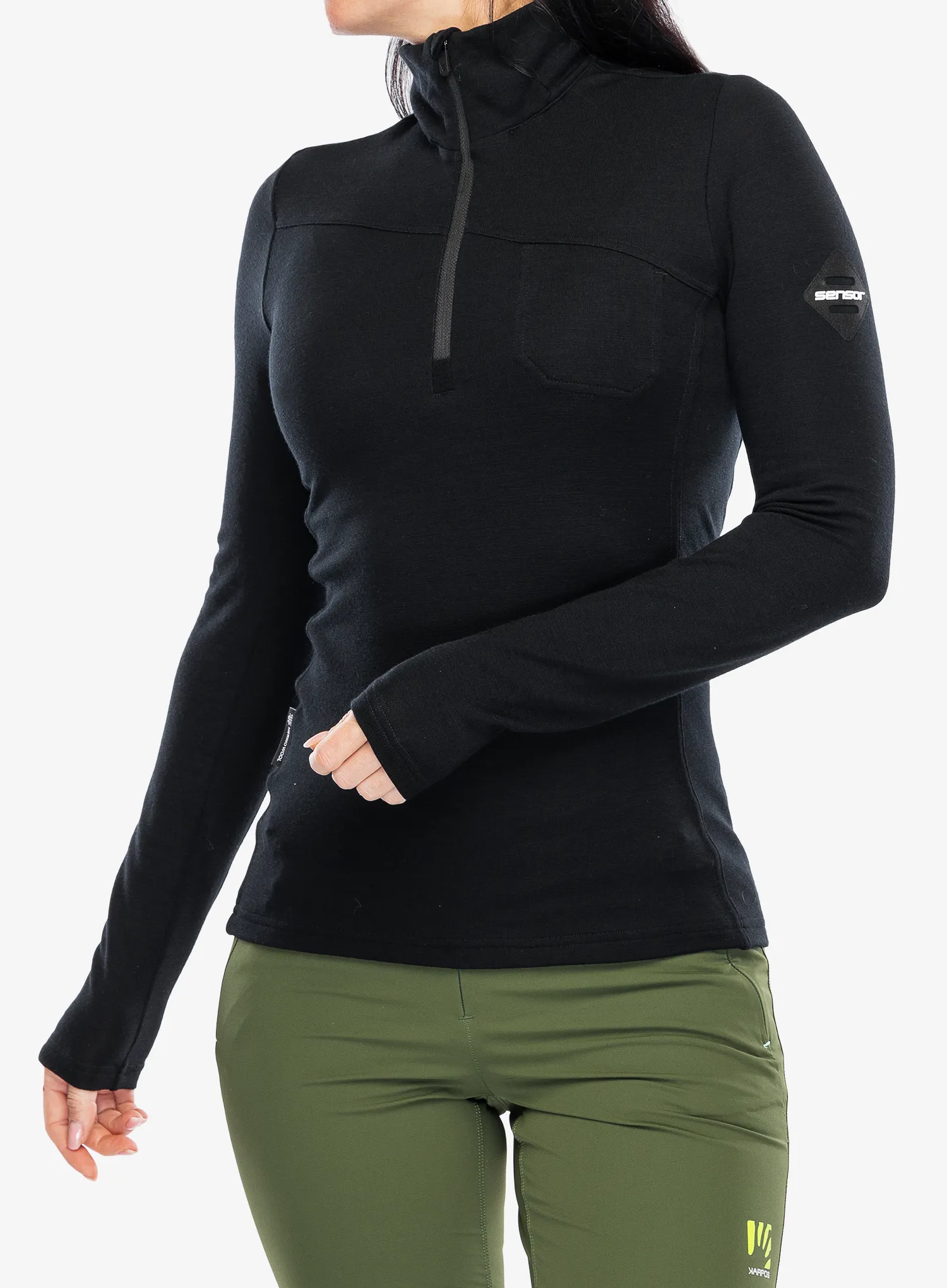 Термокофта жіноча Sensor Merino Ex Tee L/S Zip - black