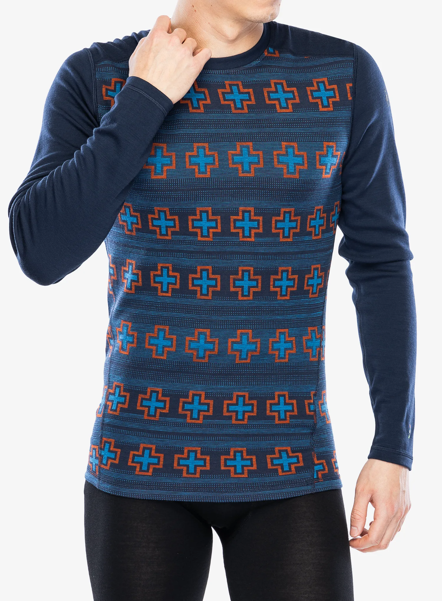 Термокофта SmartWool Merino 250 Baselayer Crew - deep navy paths crossed