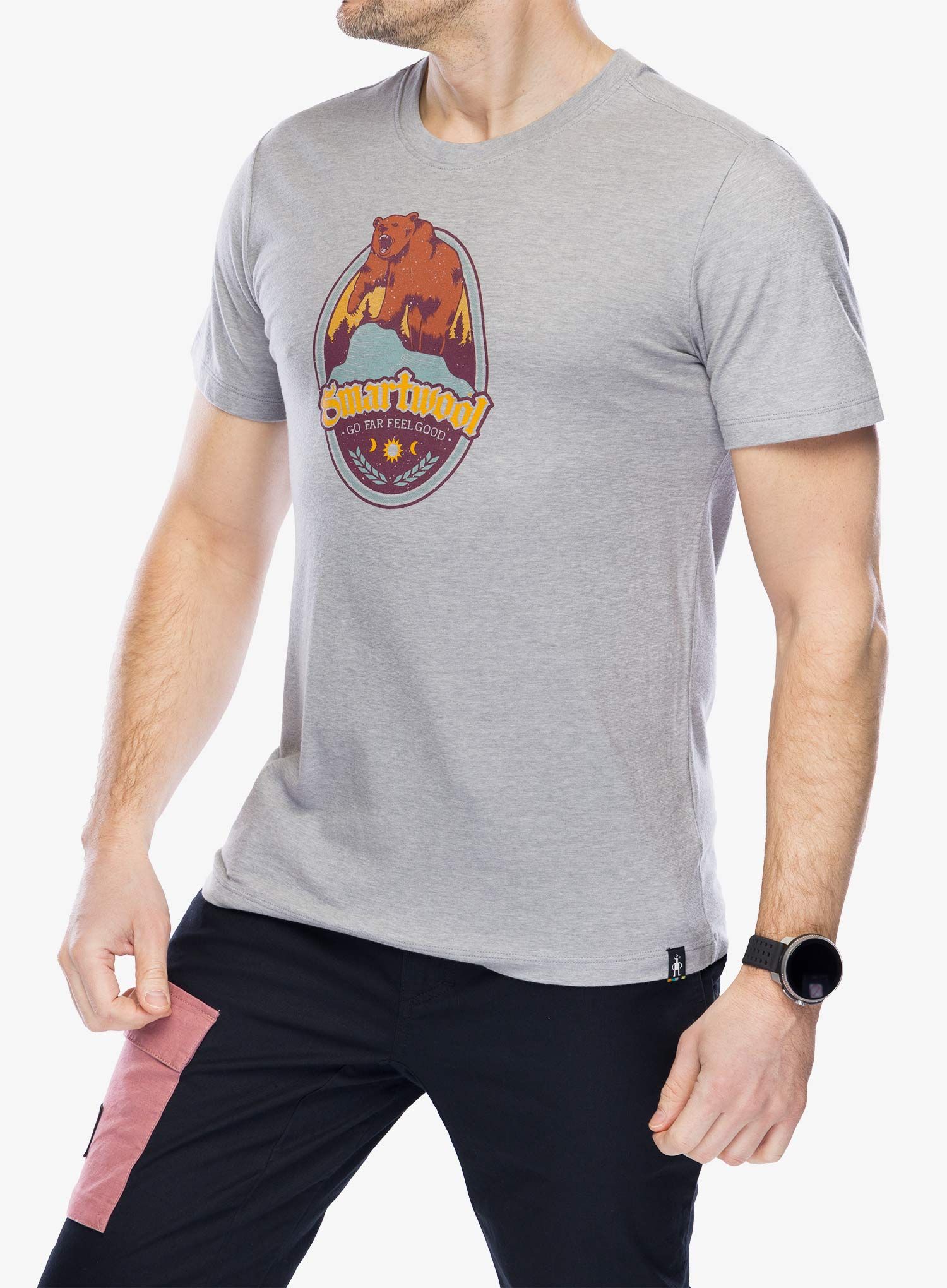 Футболка з принтом Smartwool Bear Label Graphic Short Sleeve Tee - light gray heather