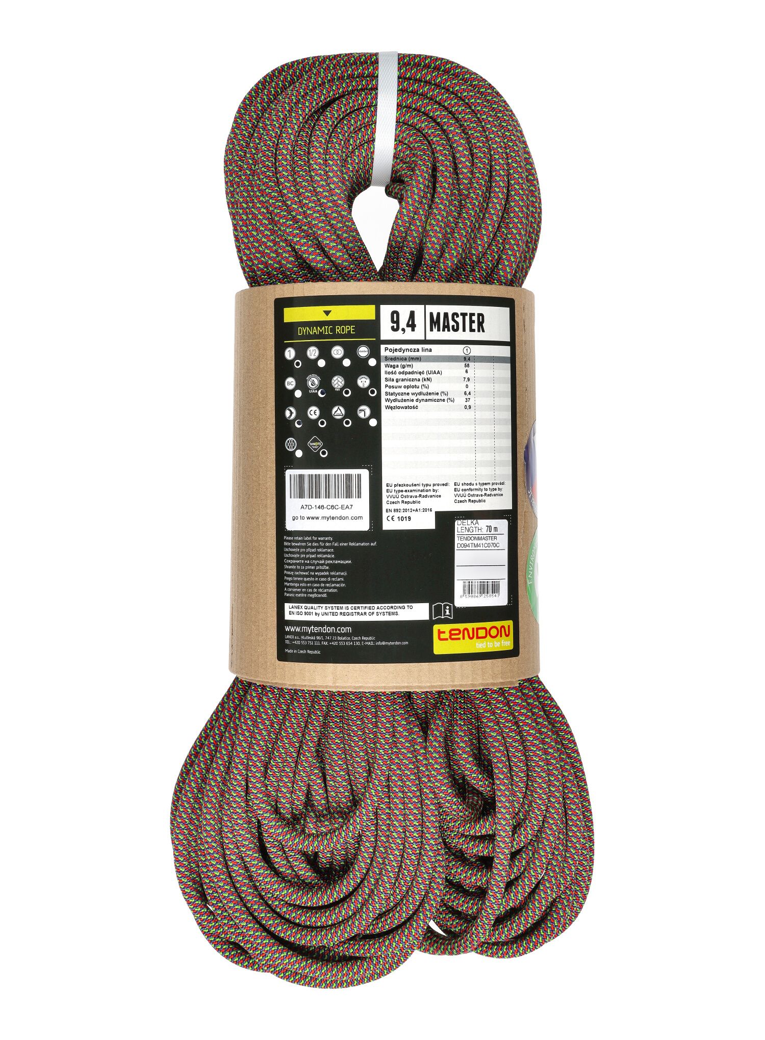 Мотузка для альпінізму Tendon Master 9.4 mm 70 m - green/red
