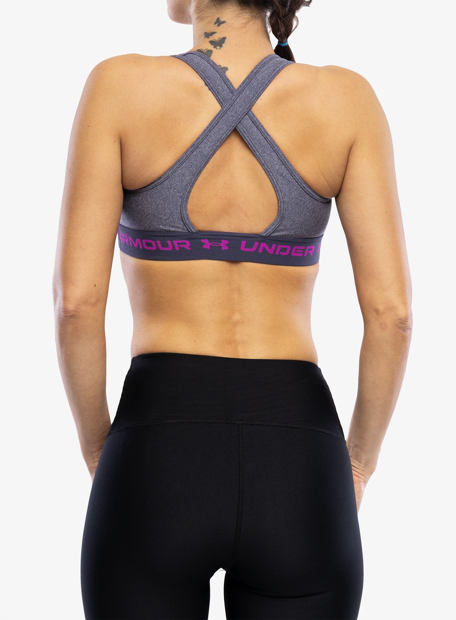 Бюстгальтер спортивний Under Armour Crossback Mid Heather Bra - tempered steel lt/strobe