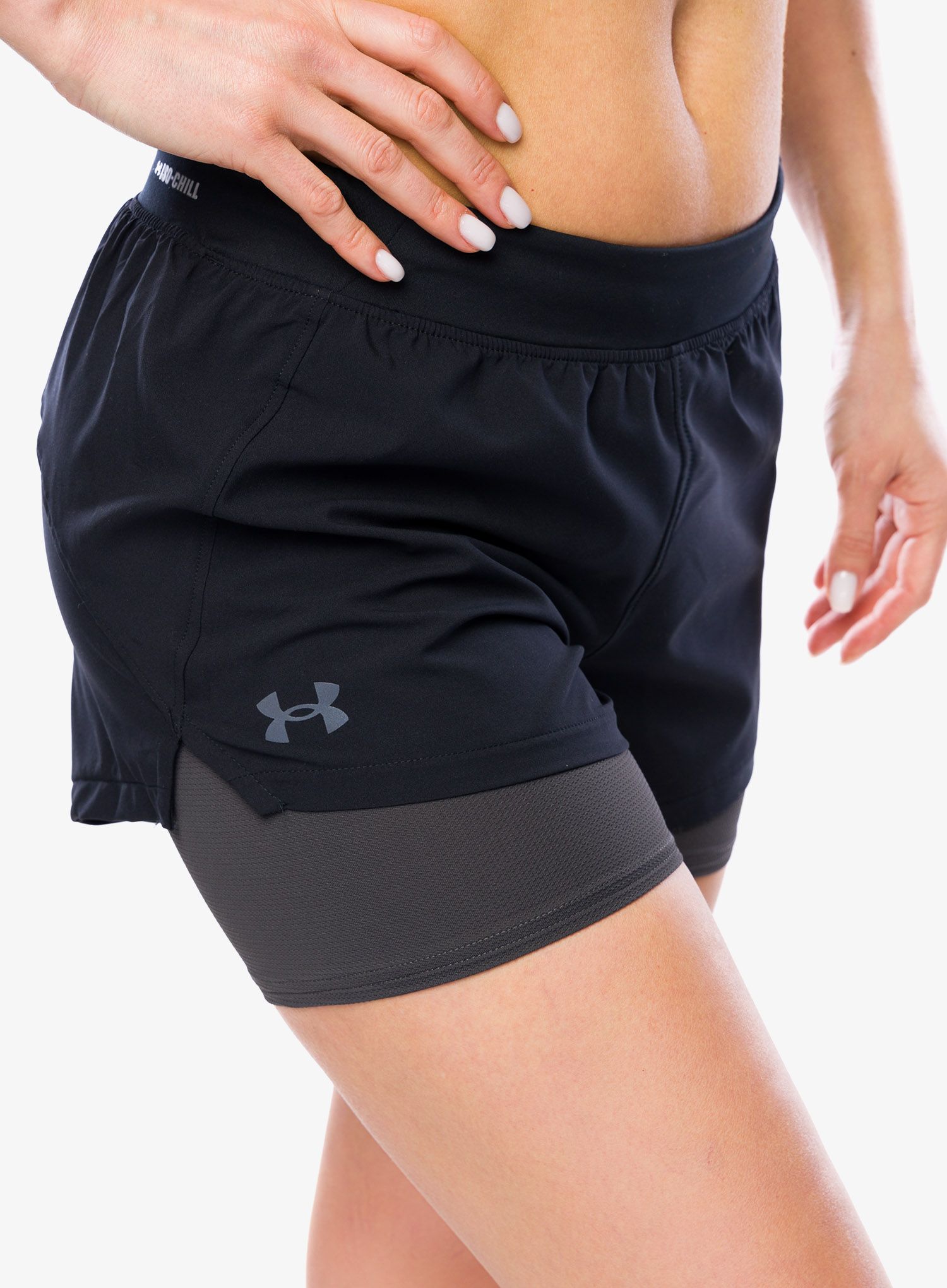 Шорти для бігу жіночі Under Armour IsoChill Run 2N1 Short - black/black/reflective