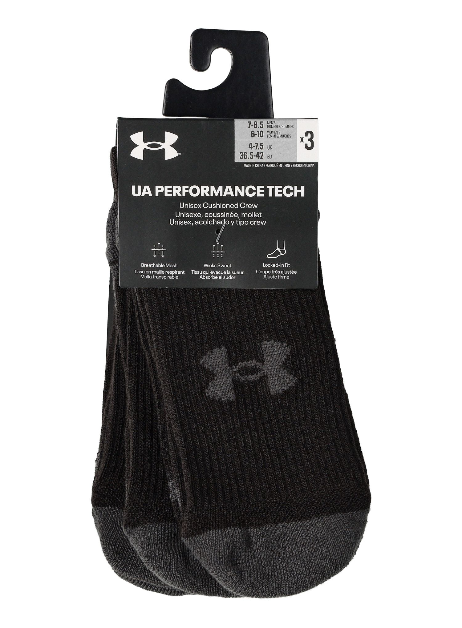 Шкарпетки Under Armour UA Performance Tech 3-Pack Crew - black/black/jet gray