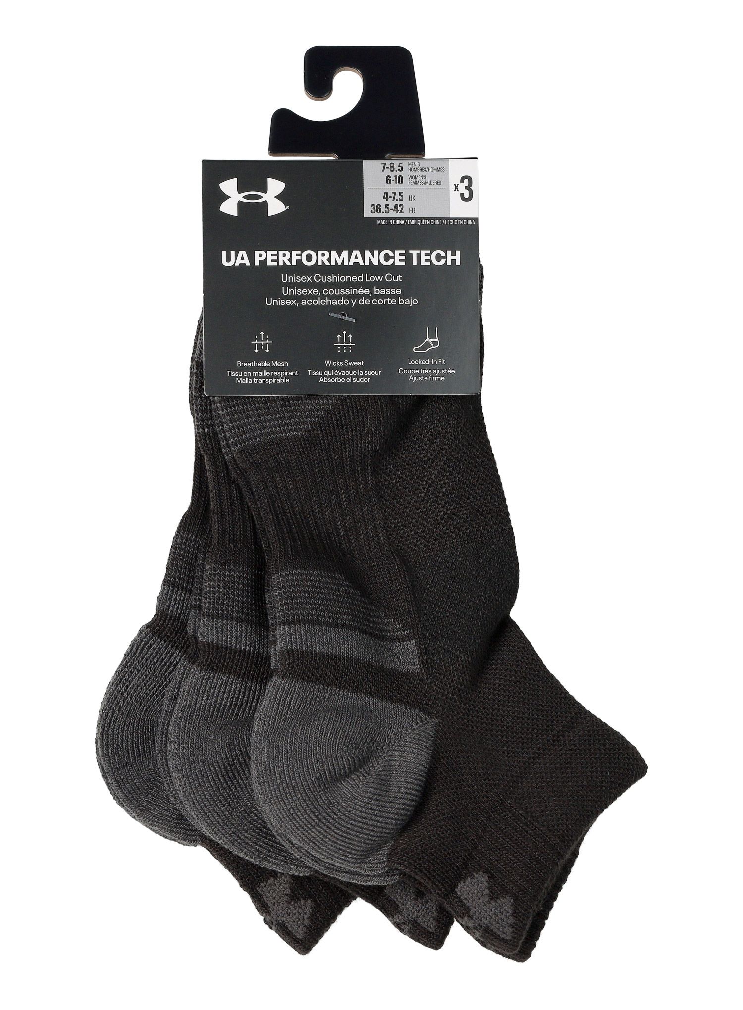 Шкарпетки Under Armour UA Performance Tech 3-Pack Low Cut - black/black/jet gray