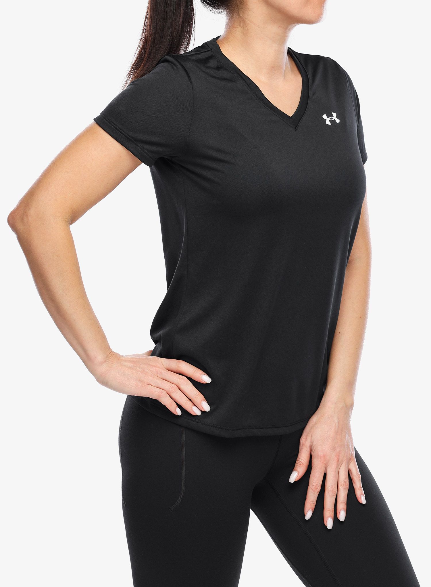 Футболка для тренувань жіноча Under Armour UA Tech V-Neck SS - black/white