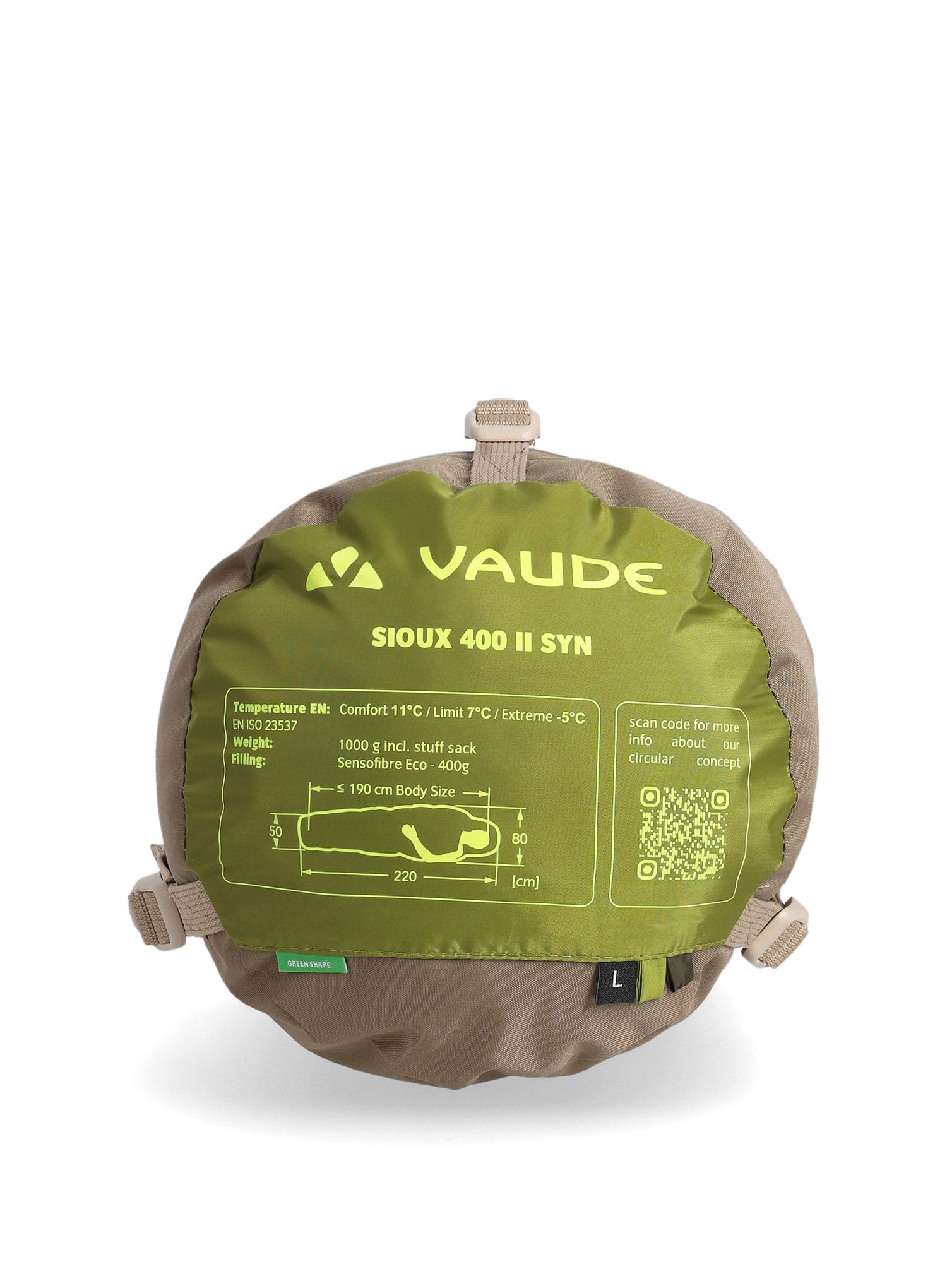 Спальний мішок синтетичний Vaude Sioux 400 II SYN (190 cm) - avocado