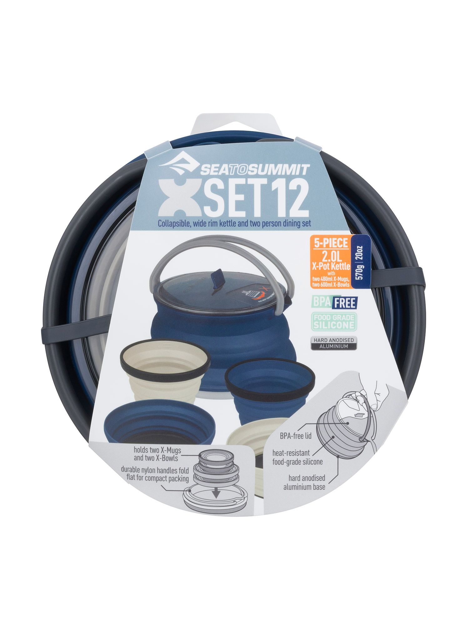 Набір посуду Sea To Summit X-Set: 12 5pc (X-Kettle 2.2L, 2 X-Bowl, 2 X-Mug) - navy/sand