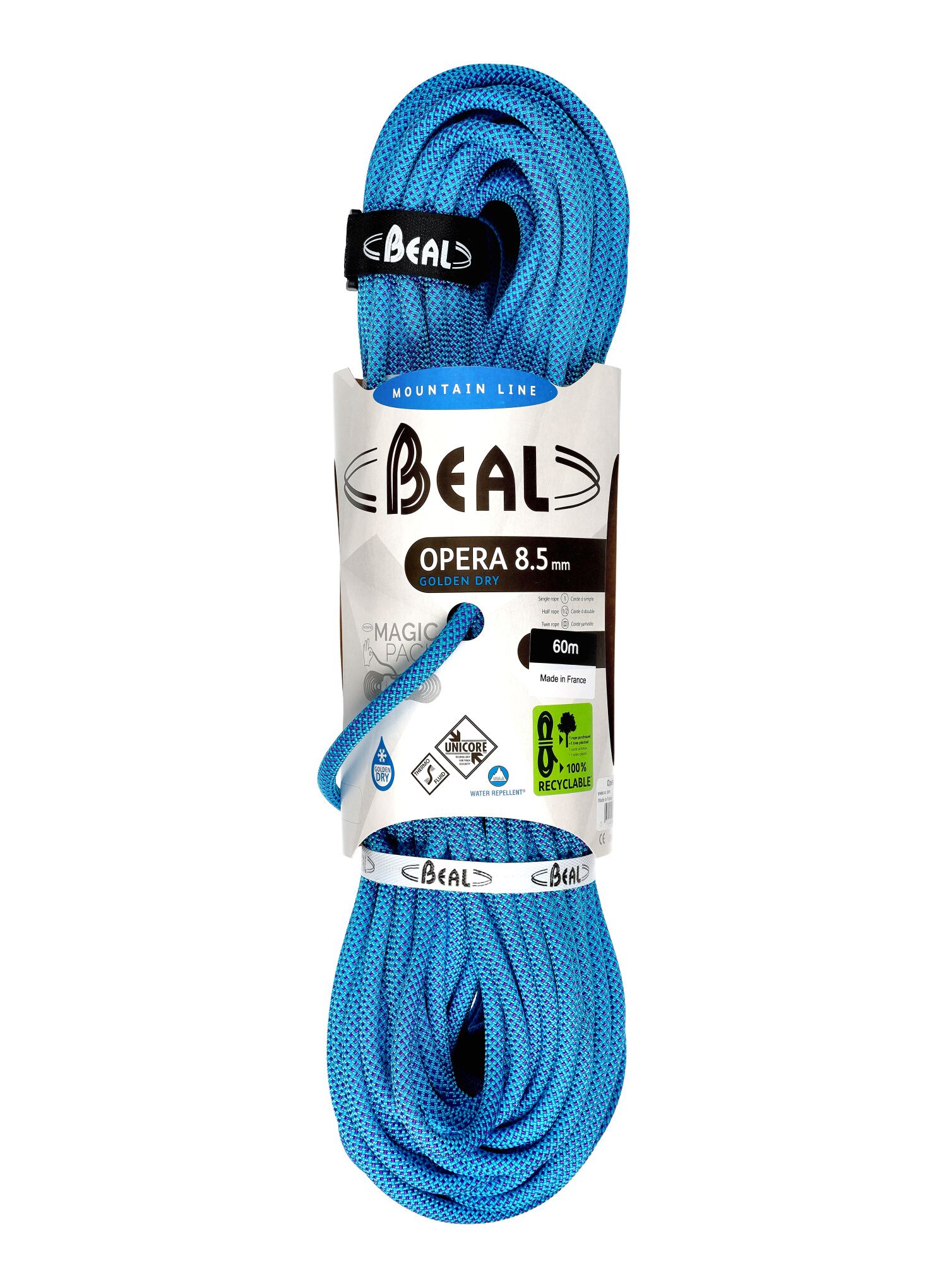 Мотузка динамічна Beal Opera 8,5 mm 60 m Unicore Golden Dry - blue