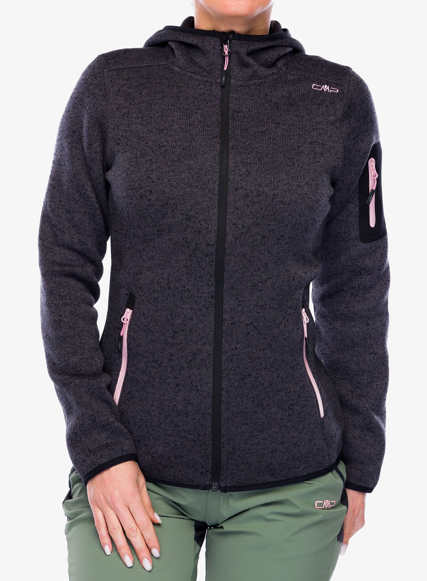 Фліска жіноча з каптуром CMP Londra Fix Hood Jacket Knitted - black/rose