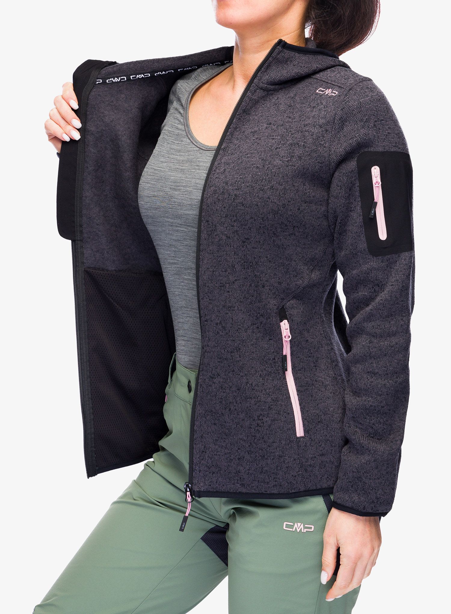 Фліска жіноча з каптуром CMP Londra Fix Hood Jacket Knitted - black/rose