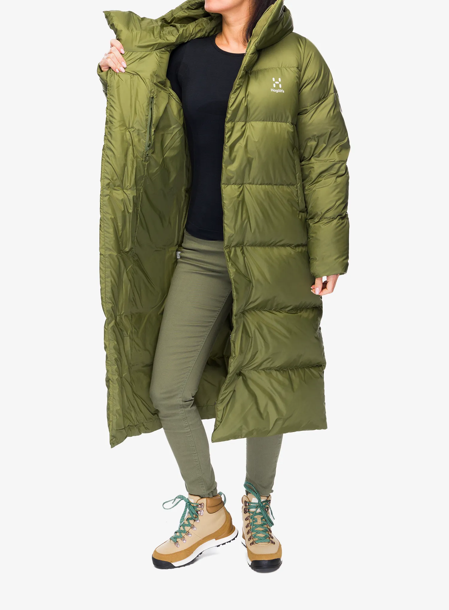 Плащ пуховий жіночий Haglofs Long Down Parka - olive green