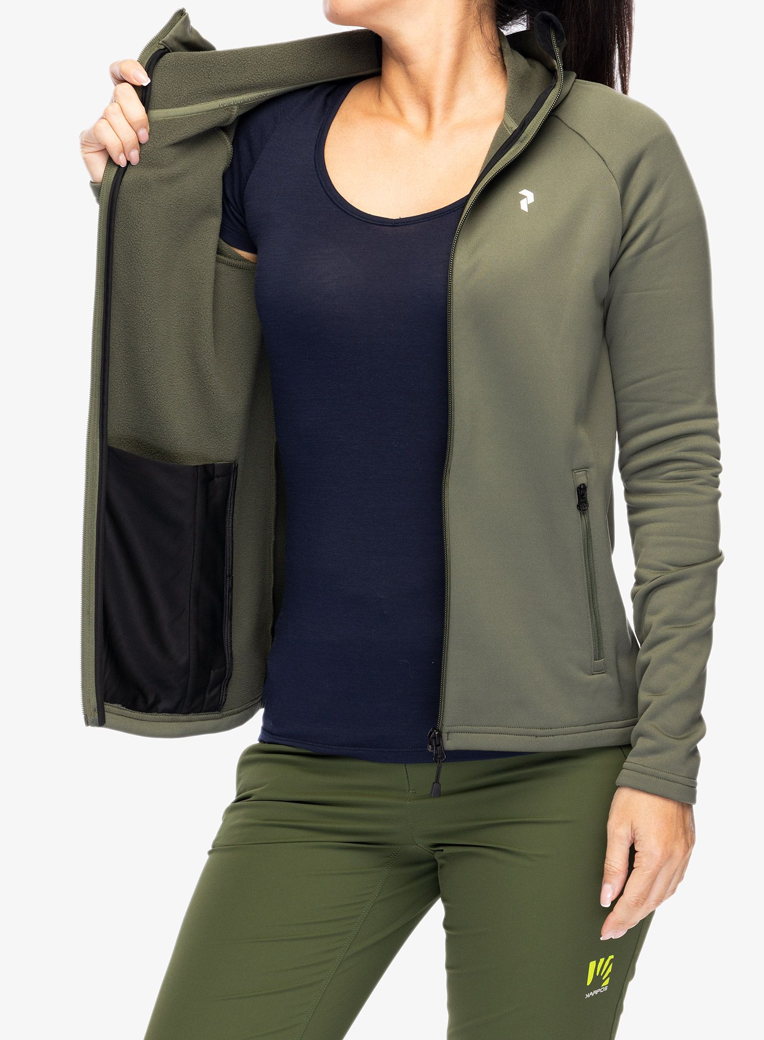 Кофта на блискавці жіноча Peak Performance Rider Zip Hood - pine needle/pine needle