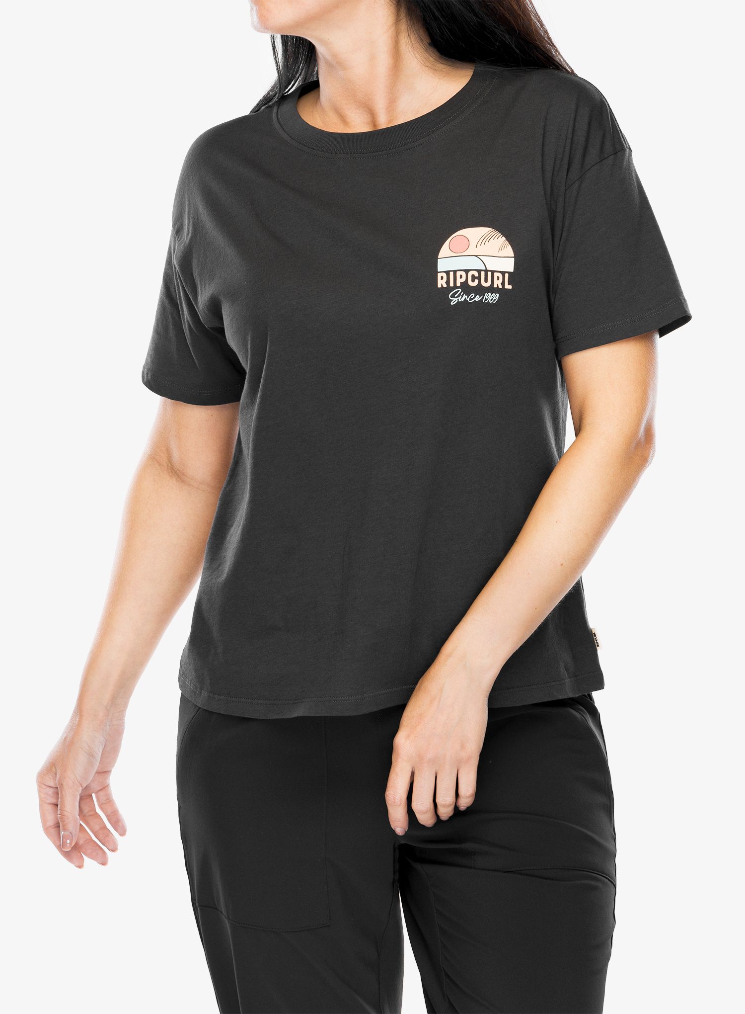Футболка з принтом жіноча Rip Curl Line Up Relaxed Tee - washed black