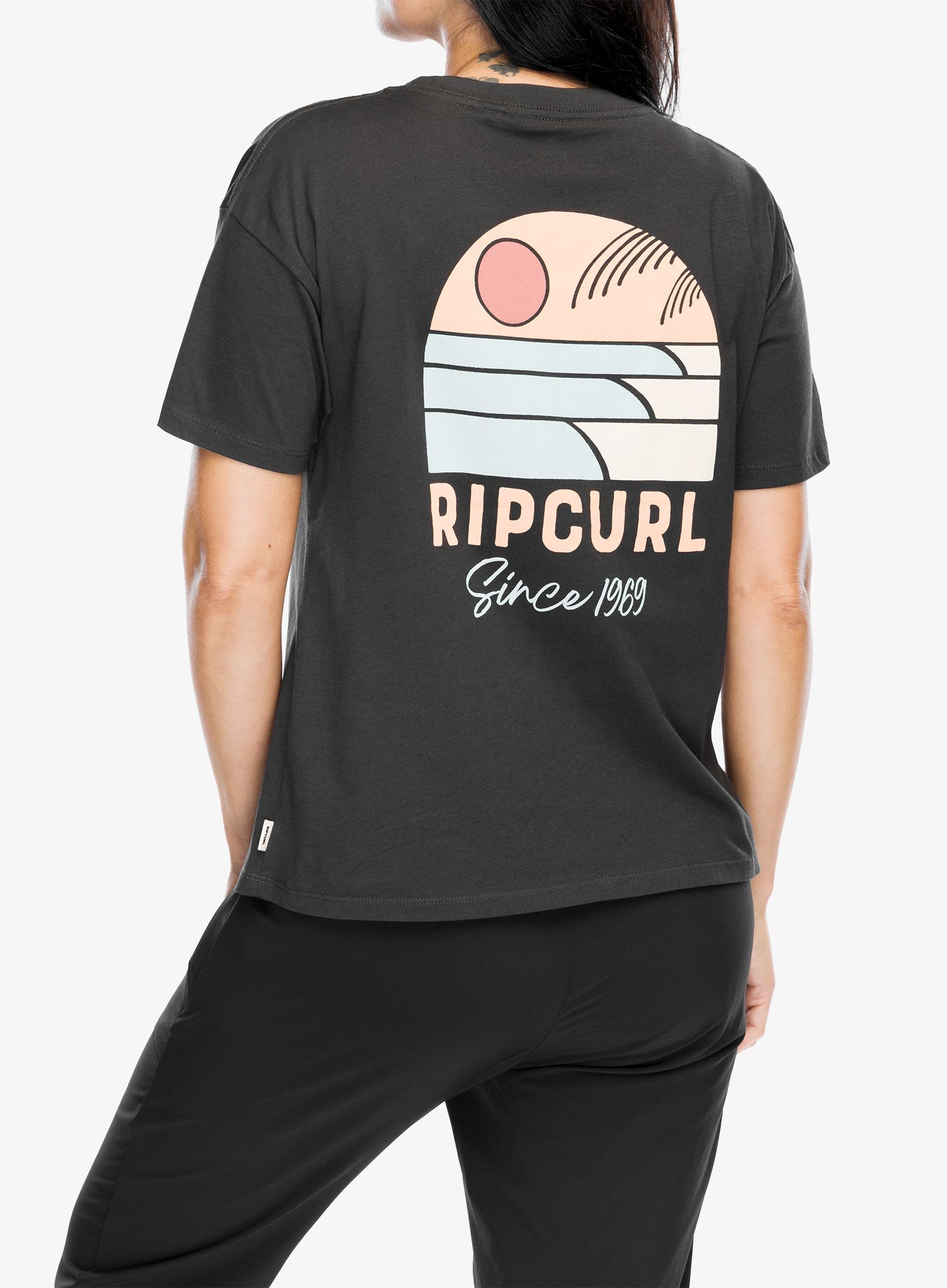 Футболка з принтом жіноча Rip Curl Line Up Relaxed Tee - washed black