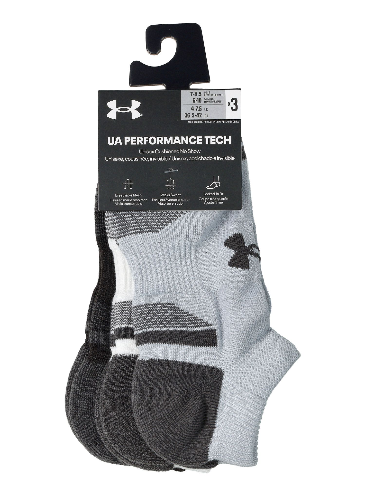 Шкарпетки Under Armour UA Performance Tech 3-Pack No Show - mod gray/white/jet gray