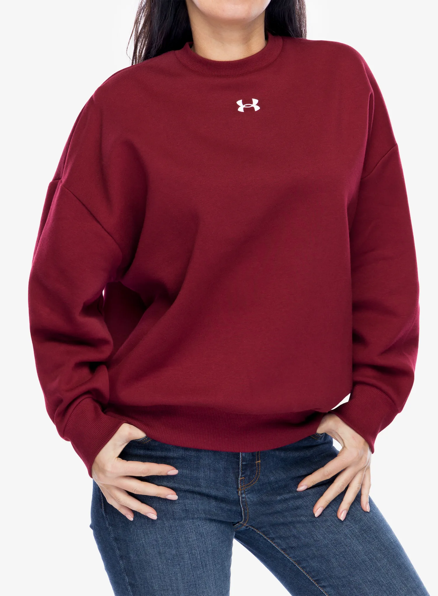 Кофта жіноча Under Armour UA Rival Fleece Oversized Crew - cardinal/white
