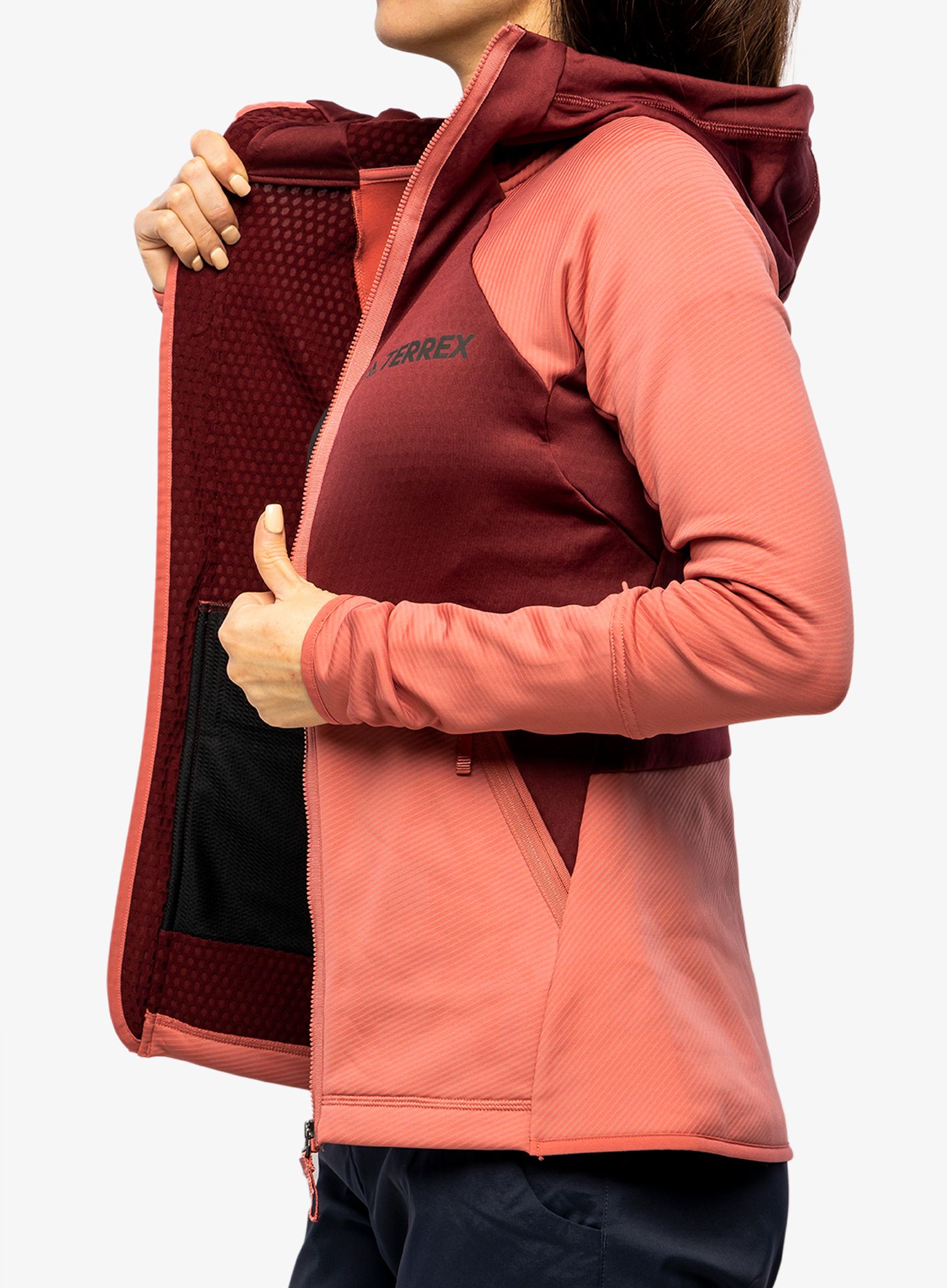 Кофта жіноча adidas TERREX Flooce Hooded Hiking Fleece - shadow red/wonder red