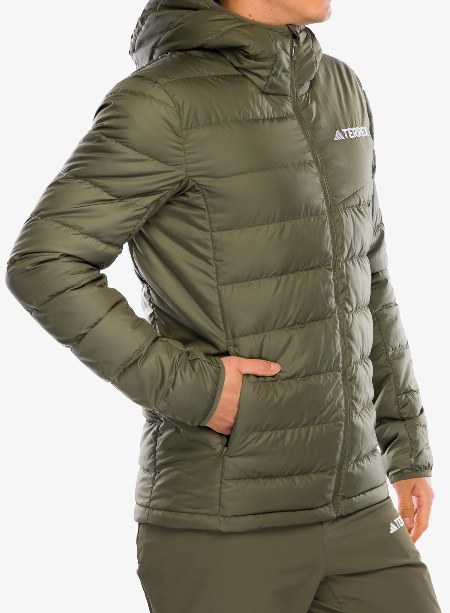Пуховик adidas TERREX Multi Light Down Hooded Jacket - olive strata