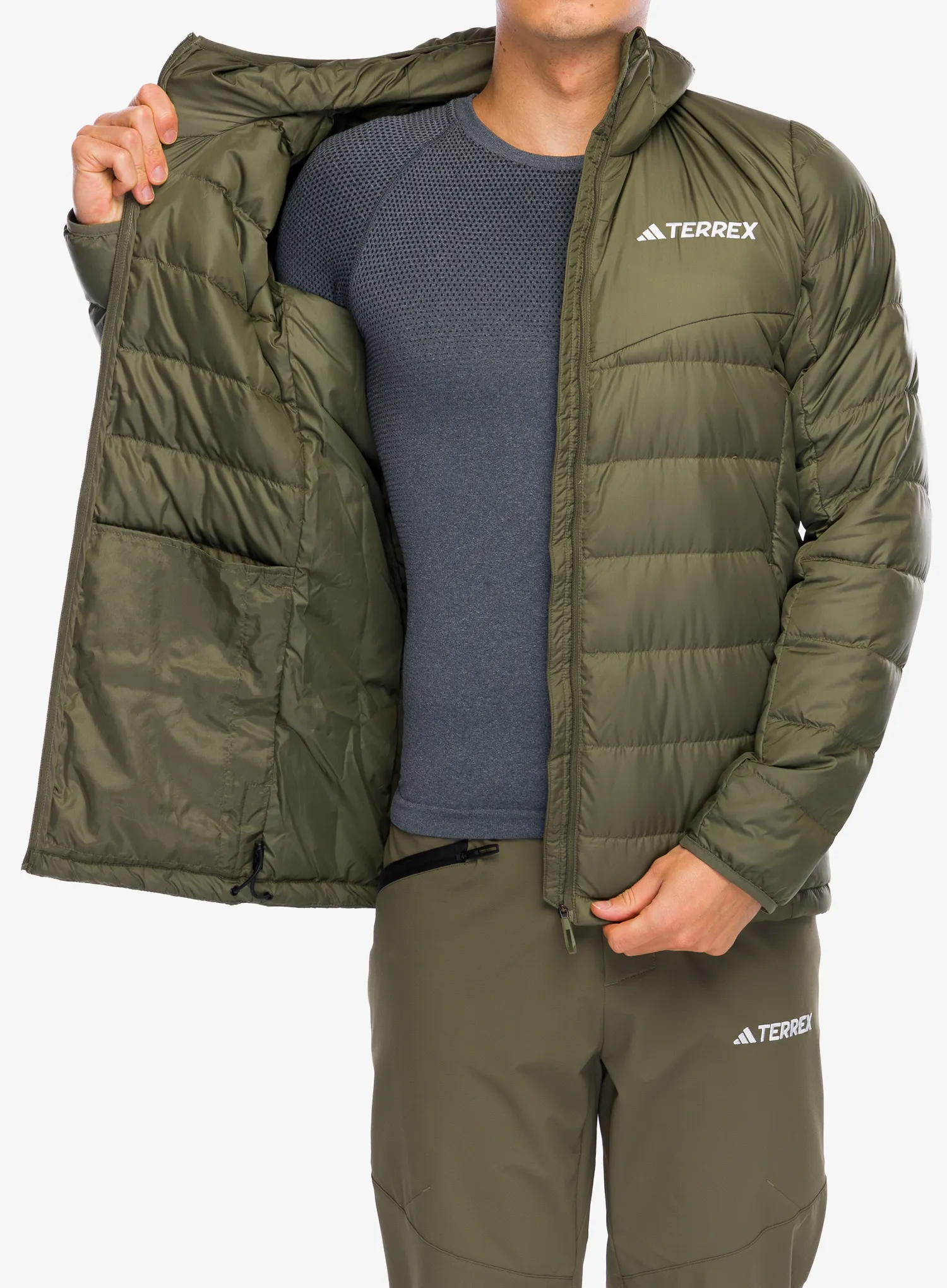 Пуховик adidas TERREX Multi Light Down Hooded Jacket - olive strata