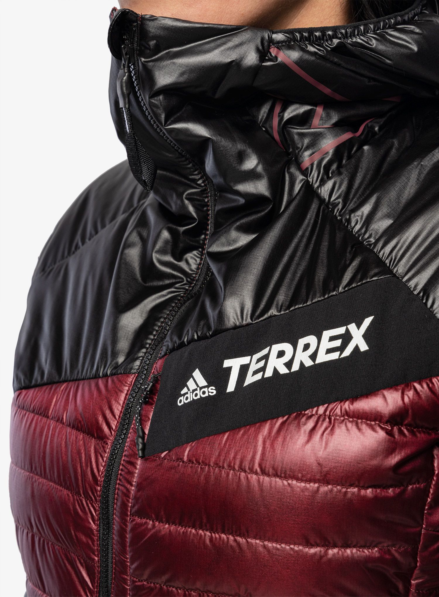 Пуховик жіноча adidas TERREX Techrock Year-Round Down Hooded Jkt - shadow red/black