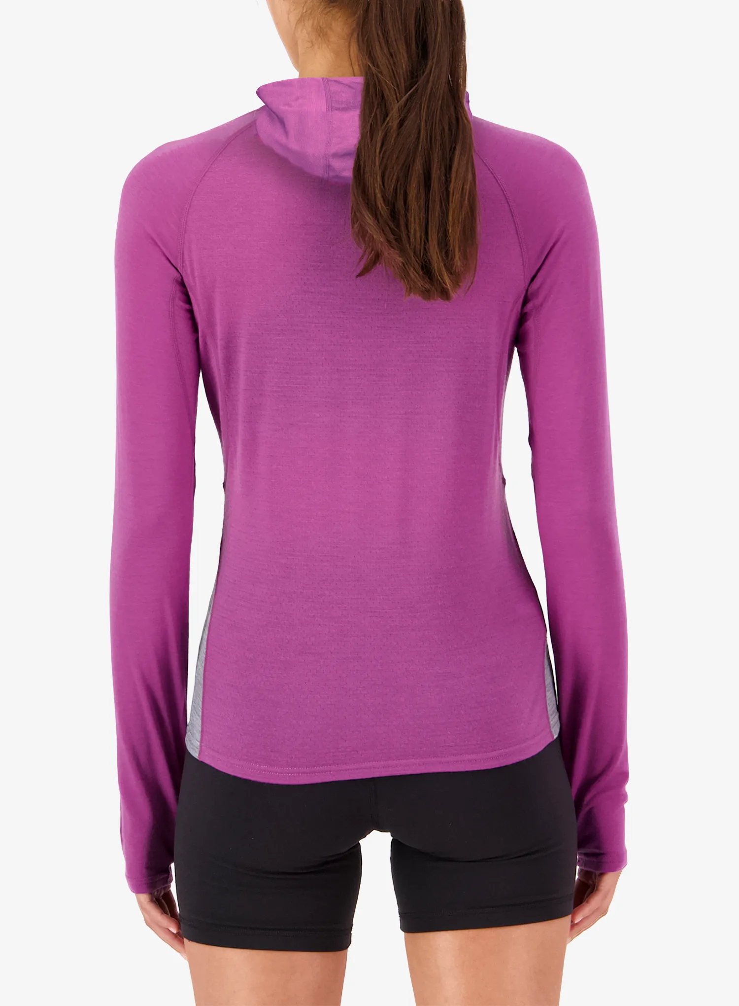 Кофта жіноча Mons Royale Bella Merino Long Sleeve Hood - purple bolt/grey heather