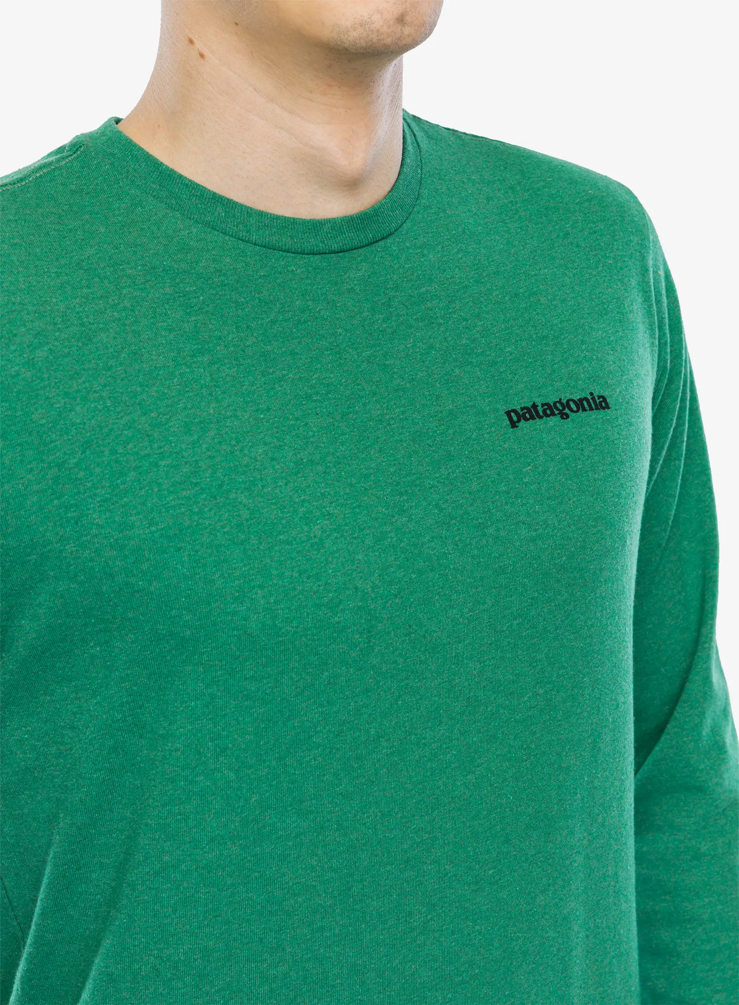 Кофта Patagonia L/S P-6 Logo Responsibili-Tee - p-6 outline/heartleaf green