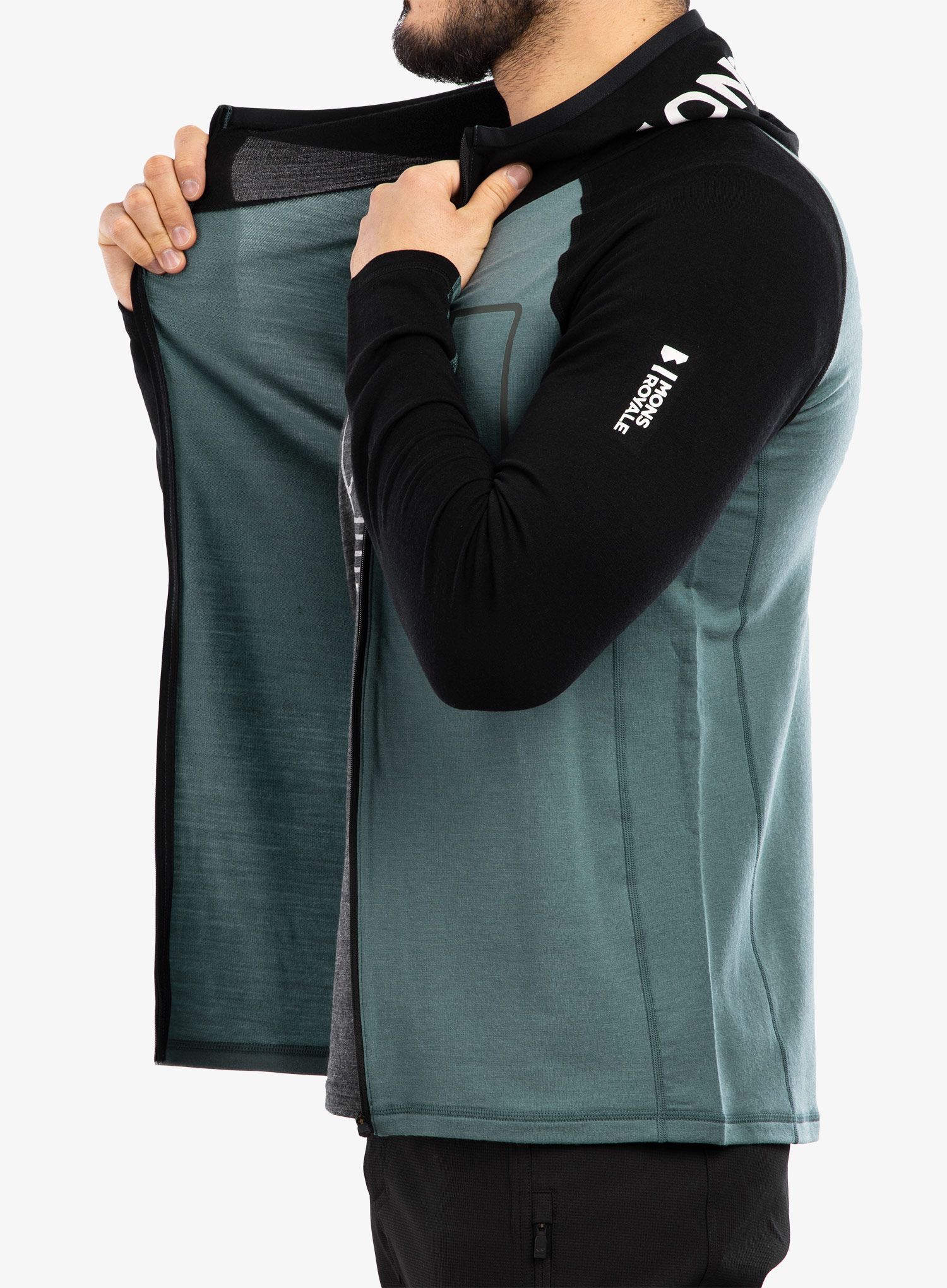 Кофта з каптуром Mons Royale Traverse Full Zip Hood - burnt sage/black