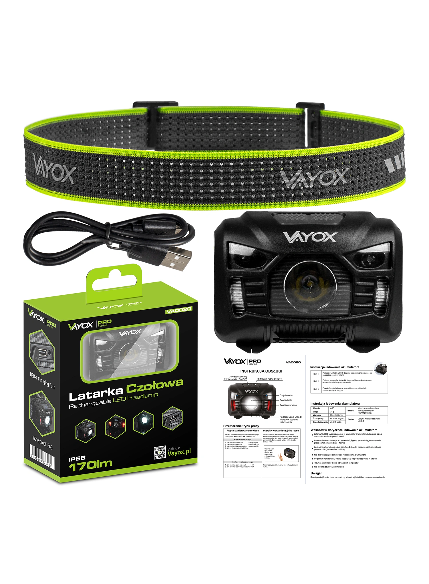 Ліхтар налобний Vayox VA0020 (170 lm)