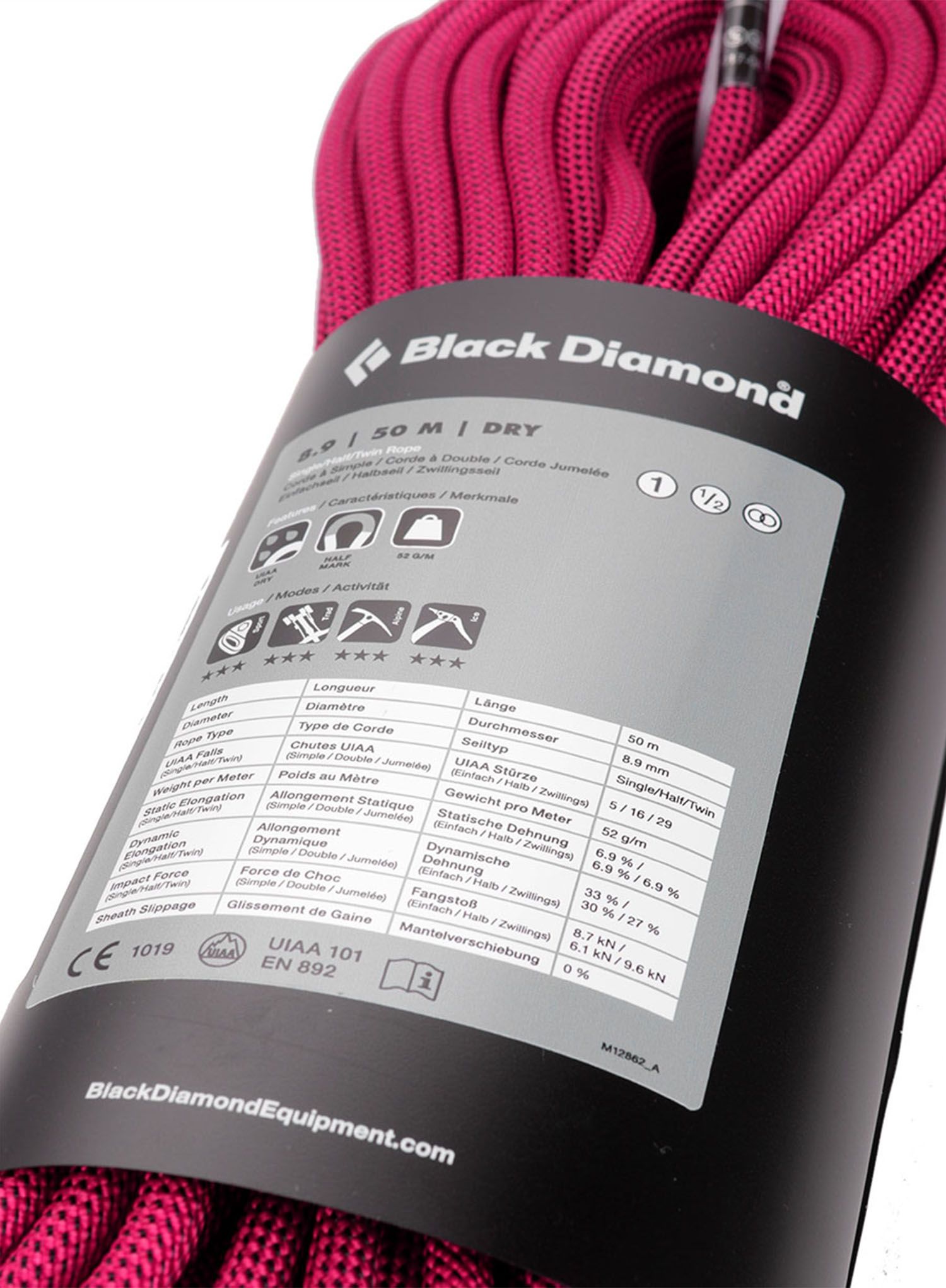 Мотузка для альпінізму Black Diamond 8.9 Dry Climbing Rope 50m - ultra pink