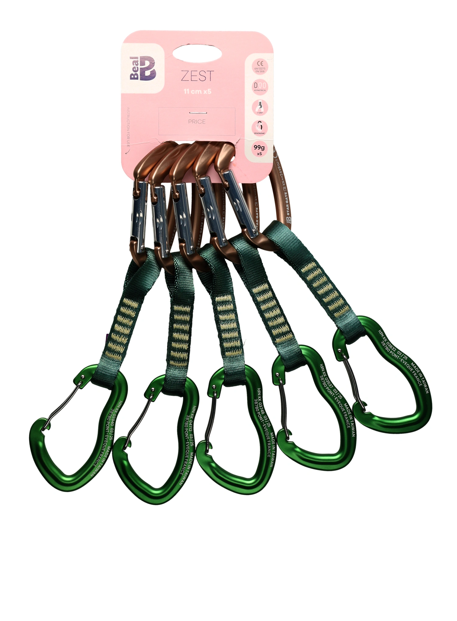 відтяжки Beal Zest 11 cm x 5 pieces - green