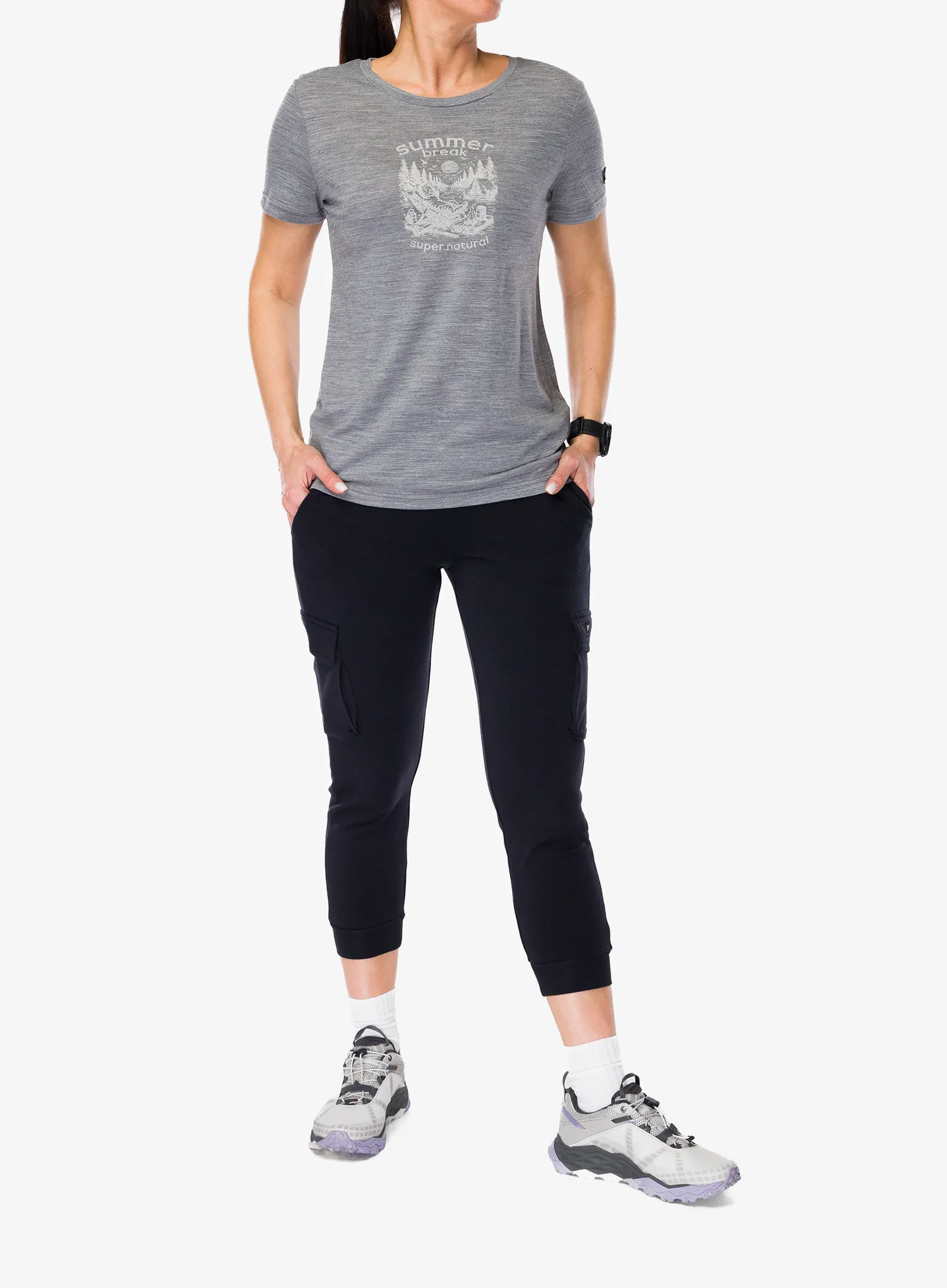 Футболка жіноча Super.natural Summer Break Tee - cashmere grey mel/wht stone