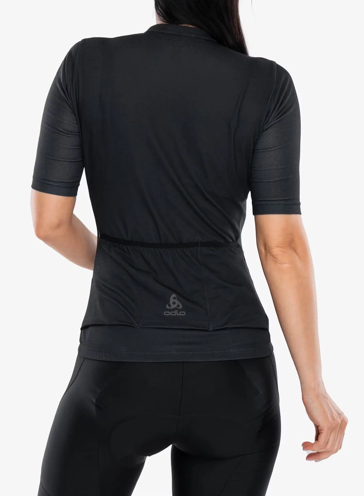 Жіноча велофутболка Odlo Essential T-Shirt S/U Collar S/S Full Zip - black