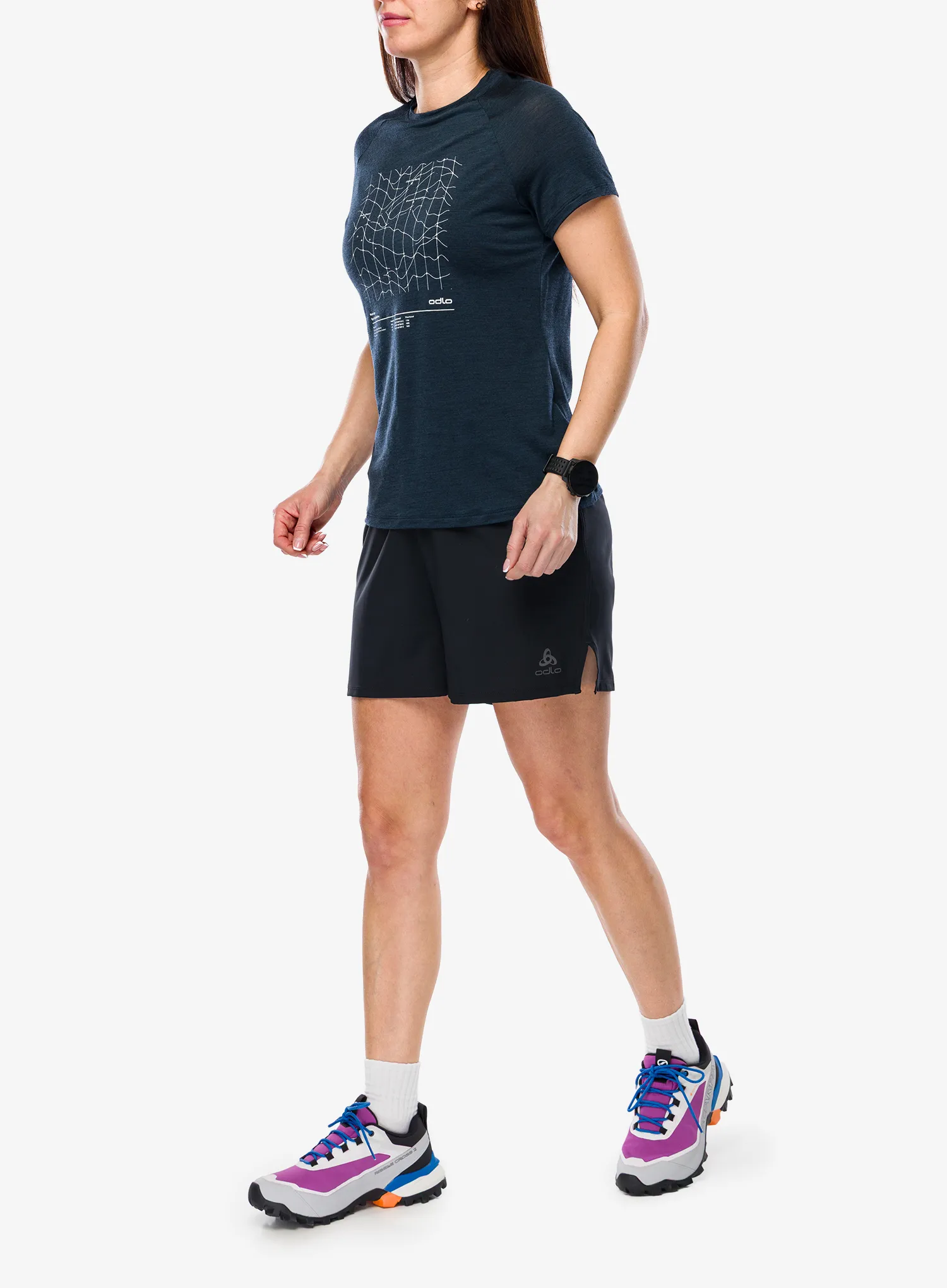 Футболка з мериноса жіноча Odlo Merino Tencel Hyper Map Crew Neck S/S - dark sapphire melange