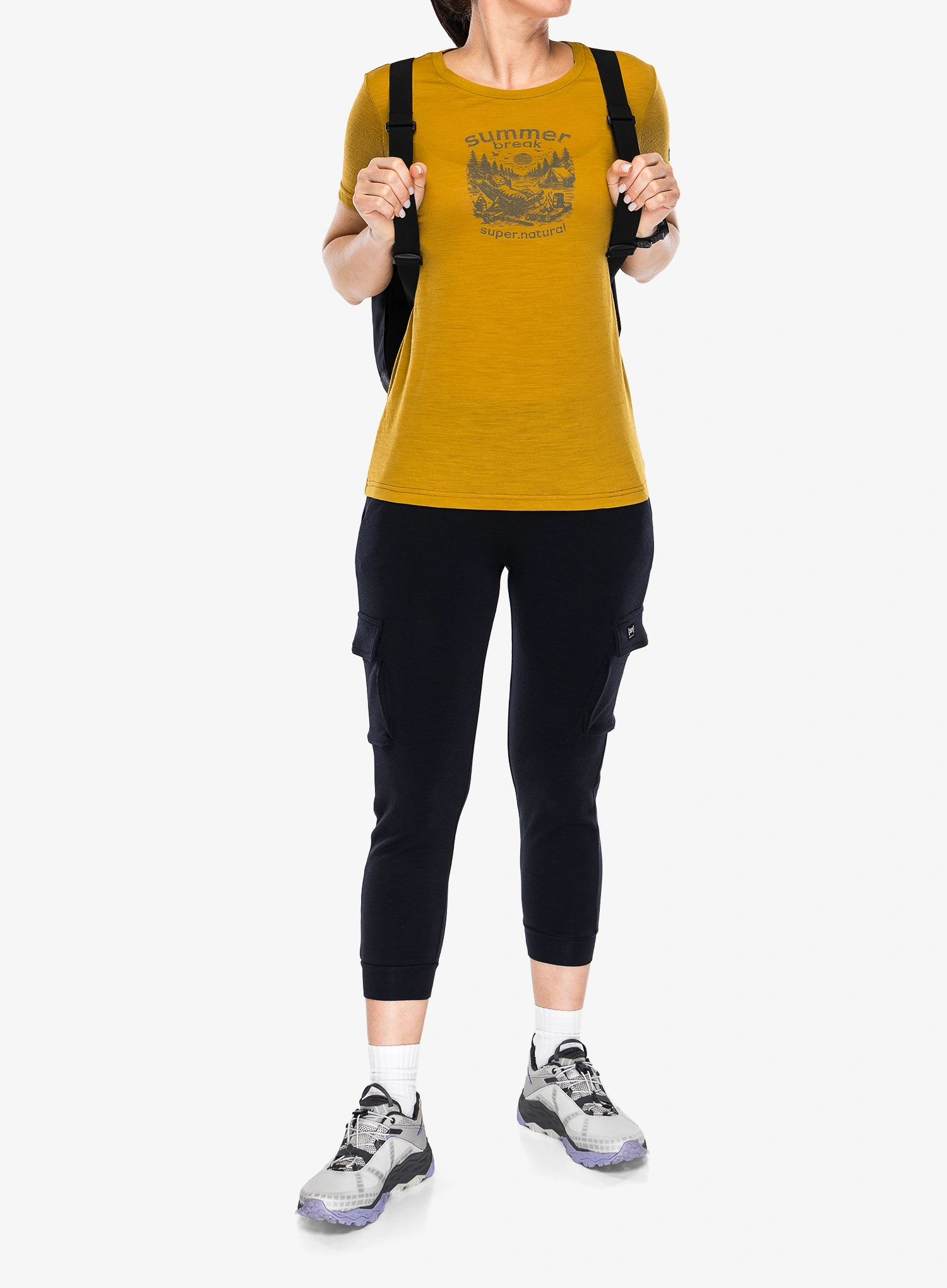 Футболка з мериноса жіноча Super.natural Summer Break Tee - dried tobacco/c.mere grey mel