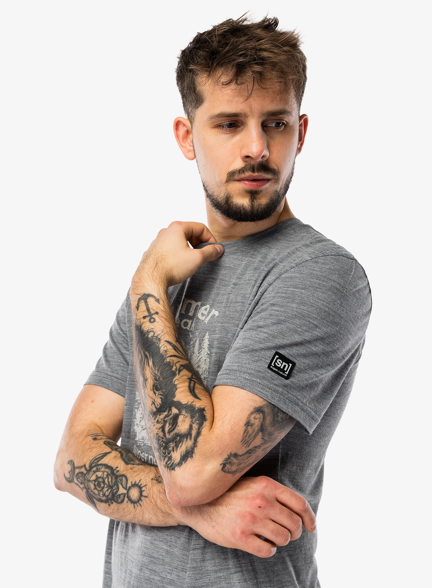 Футболка з мериноса Super.natural Summer Break Tee - cashmere grey mel/wht stone