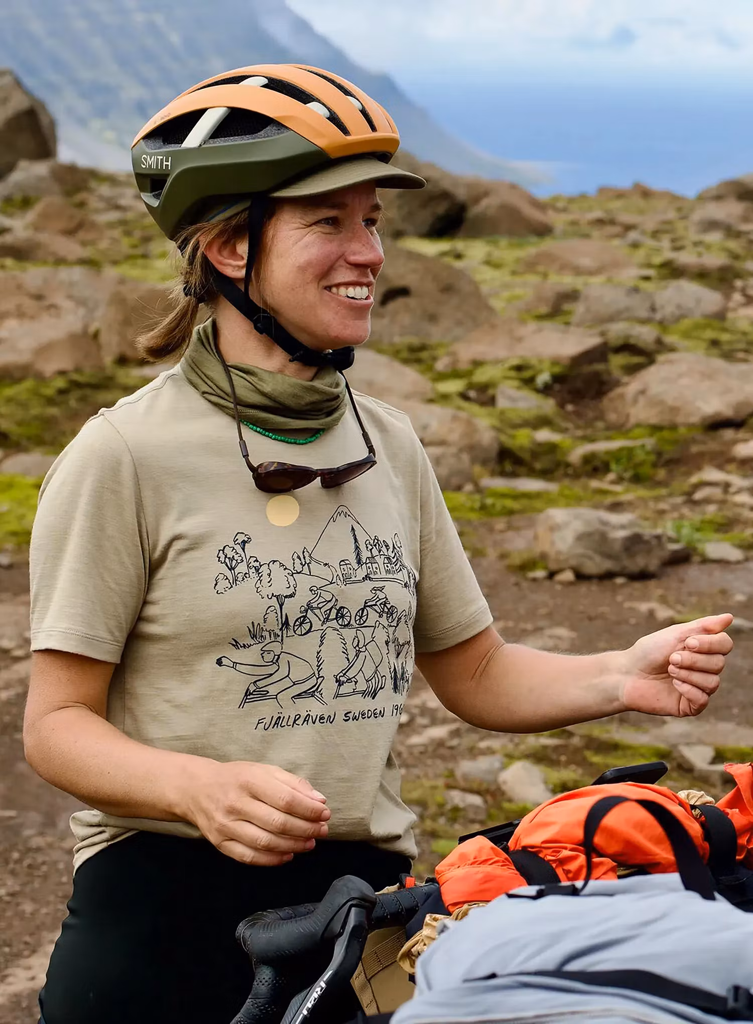 Жіноча велофутболка Fjallraven Hoja Lugnt Wool T-shirt - fossil