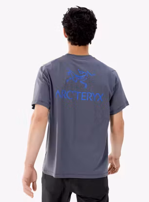 Футболка з принтом Arcteryx Kragg SL Cotton Bird Word SS - dk stratus/fluidity